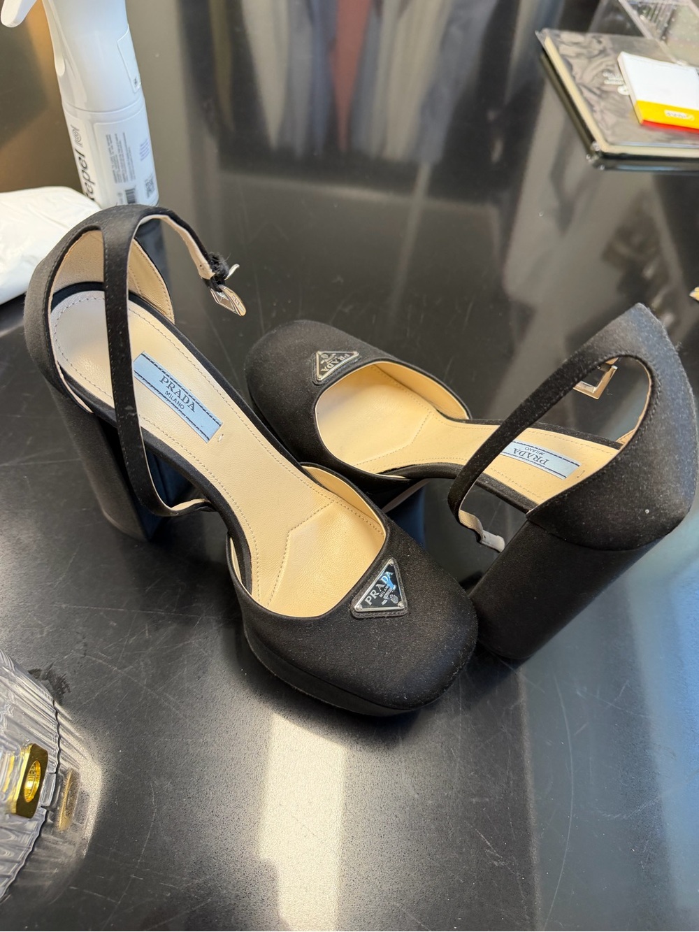 Prada Black Platform Mary Jane Pumps with Ankle Strap